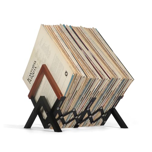 JSVER Schallplatten Aufbewahrung,Erweiterbar Regal Ständer für Vinyl,Album,Bücher,Plattenhalter Präsentationsständer für bis zu 60 LP's und Singles