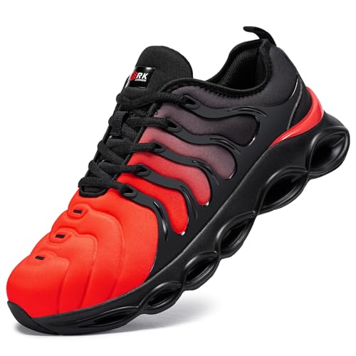 LARNMERN Sicherheitsschuhe Damen Arbeitsschuhe Leicht Stahlkappe Arbeitsturnschuhe Anti-Smashing Bequem Dämpfung Atmungsaktiv Mode(Schwarz Rot,39 EU)