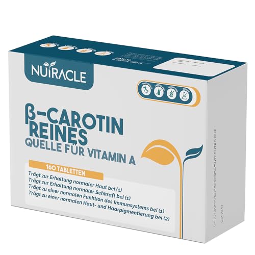 Nutracle Beta Carotin 160 Tabletten | Nahrungsergänzungsmittel mit Beta-Carotin und Kupfer für eine intensive Bräune | Unterstützung für die Sehkraft mit hoher Konzentration an Provitamin A