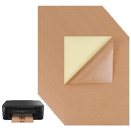 BENECREAT 50 Blatt A4 Größe Burlywood Kraft Etikettenaufkleber Selbstklebende bedruckbare, vollständige Blattetiketten für Flaschendekoration, Partyartikel und Bastelprojekt