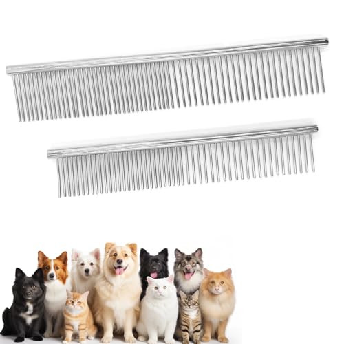 2 Stück Katzenbürste Hundebürste Hundekämme Haustier Stahlkamm Kamm - Katzenkamm Hundekamm, Robust und Langlebig, Ideal für Langhaarige Haustiere, Effektiv bei Verfilzungen und Knoten
