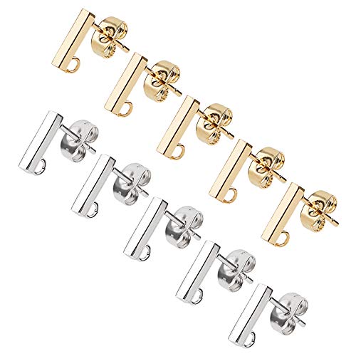 UNICRAFTALE 40 Stück 2 Farbe DIY Ohrstecker Hypoallergener Ohrstecker Rechteck Ohrringe Mit Ohrmutter 0.8 mm Stift Edelstahl Ohrstecker Rohlinge Für DIY Weihnachtstag Ohrringe Schmuckherstellung