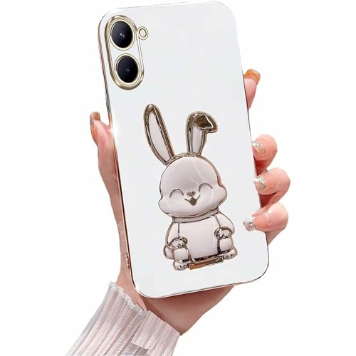 Miagon Kaninchen Ständer Hülle für Realme 10 4G,Cute Mädchen Dünn Galvanisierte Schutzhülle Weiches Case Bumper mit Hase Skalierbar Halter Kickständer