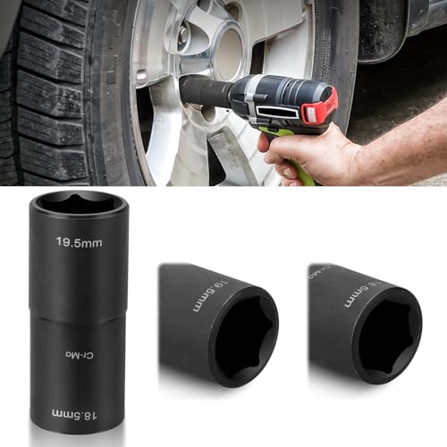 Kigniote Schlagschrauber Nüsse 18,5mm x 19,5mm - 1/2 Zoll Doppelkopf Radmutter-Klapp-Stecknuss für Ford Land Rover und Alle Modelle, Lug Nut Flip Socket