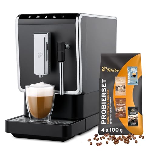 Tchibo Kaffeevollautomat Esperto Latte mit Milchaufschäumfunktion für Caffè Crema, Espresso und Milchspezialitäten, Anthrazit - INKLUSIVE Kaffeeprobierset GRATIS