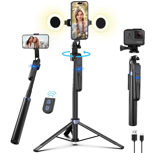 180CM Auto Face Tracking Stativ für Smartphone,360 Drehung Handy Stativ mit Licht,Handyhalterung für iPhone und Android,Selfie Stick Tripod für Reisen, Vlogging, Live-Streaming