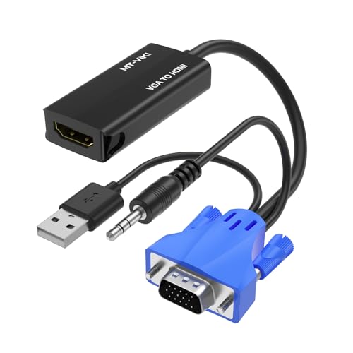 MT-VIKI VGA auf HDMI Adapter mit Audio 1080P VGA zu HDMI Konverter Alter PC zu TV Monitor VGA Stecker to HDMI Buchse Converter für Ältere Laptop USB-Strom