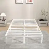 KVLKBV Metallbett Bettrahmen Bettgestell 135x190 mit Lattenrost - Höhe 35,5 cm mit Stauraum unter dem Bett - Leicht zu Montieren und Stabil - Für Schlafzimmer Gästezimmer Einzelzimmer - Weiß