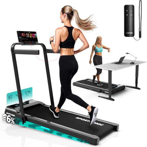 Sportconic Laufband 1–12 km/h – klappbar & elektrisch für Zuhause – leise Nutzung unter dem Schreibtisch – Walking Pad mit Steigung, Tablet-Halterung & Fernbedienung