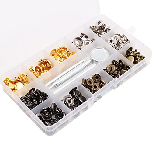 Tiardey 4 Farben 60Set Druckknpfe Kit Leder Druckknpfe Edelstahl Druckknpfe Druckknpfe mit 4 Stück Befestigungswerkzeugen für Lederhandwerk Kleidungsherstellung