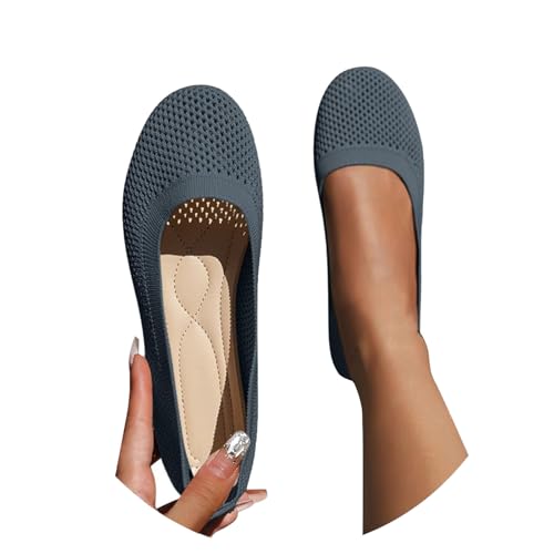 ballerinas damen bequem, Damen Ballerinas Bequem Slip On Ballerina Schuhe Rutschfest Flache Stricken Sommerschuhe Trachtenschuhe Sommer Elegant Dirndl Schuhe Weiche Sportlich Tanzschuhe, Grau, 40
