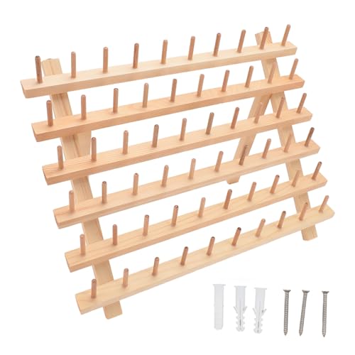 Baxnore 60 Spulengewindehalter, 34 × 40 cm Kiefernholz -Holzorganisator mit Edelstahlstangen, Wandtischtisch -Dual -Verwendung -Rack für Nähstudio, einschließlich Montage -Hardware