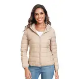 GOODSALEOK Leichte Daunenjacke üBergangsjacke Damen Kurze Gesteppte Winterjacke Mit Kapuze Winter-Geschenke Khaki-L