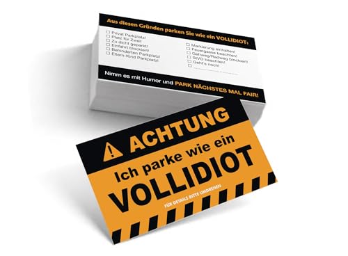 EppoBrand 30x Achtung Ich parke wie ein Vollidiot Lustige Wasserfeste Karten für Parken oder Streich lernen