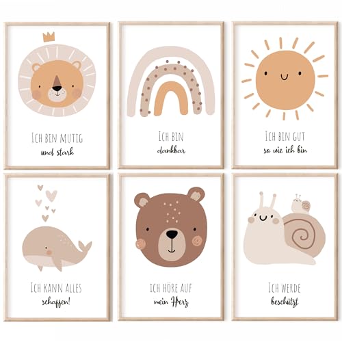 MeinBaby123® Affirmationsbilder | 6er Poster Set DIN A4 | Bilder Kinderzimmer | Deko Bilder | Babyzimmer | Wandposter Premium (Affirmations Poster V2)