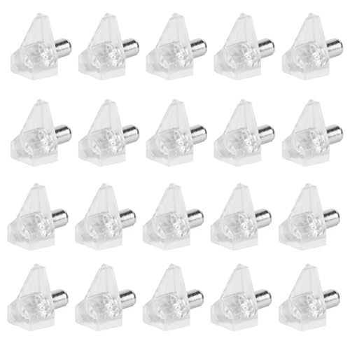 Regalbodenträger, 5mm Bodenträger Einlegeboden Halter, transparent Kunststoff Regalboden Stifte für Möbel Bücherregale Schränke Holz Glas-Böden Regal Halter Pegs Pins (20, transparent)