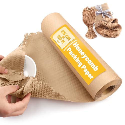 Wabenpapier Rolle 25cmx20m Verpackungsmaterial, 80g/m² Seidenpapier Papierrolle, Verpackungsrolle für Versand und Umzüge Zerbrechliche, GegenständeLuftpolsterfolie Alternative