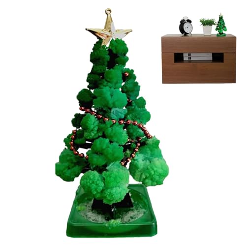 Kristallwachsender Weihnachtsbaum, Magisches Wachstum des Kristall-Weihnachtsbaums, Kinder fühlen das magische Wachstum von Weihnachtsdekorationen