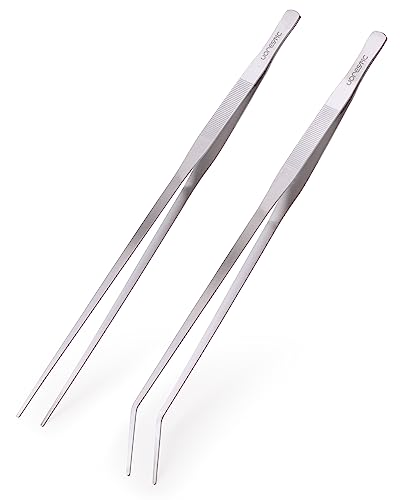 VORESTIC 2 Stück Aquarium Pinzette Lang 48 cm Set, Gerade und Gebogen Aquarium Pinzette 48 cm, Sehr Lange Pinzette zum Pflanzen und Füttern