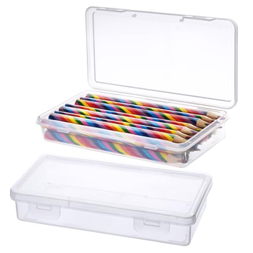 Tikplus 2 Stück Stiftebox Kunststoff, Stapelbare Aufbewahrung Stifte, Bastel Organizer mit Deckel Snap Closure, Durchsichtige Plastikmäppchen für Pinsel Malstifte kinderzimmer Kosmetika