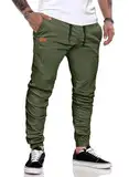 JMIERR Herren Hose Chino Cargo Hose Jogginghose Herren Baumwolle Sporthose Casual Freizeithose Elastische Taille mit Kordelzug Sweatpants Herren mit Taschen, Grün M