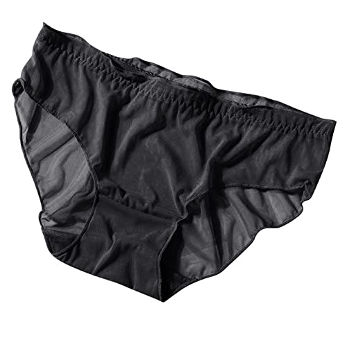 2025 - Damen-Mesh-Transparent-Höschen, leichte, atmungsaktive Spitze, Reine Baumwolle, niedriger Taillen-Slip Dessous Set Corsage (Black, One Size)