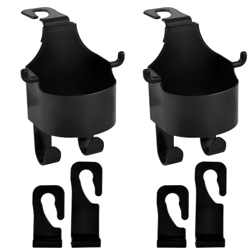 VOSSOT 2 Stück Haken für Autositzlehnen,Kopfstützen Auto Haken,2 In 1 Kopfstützen Haken Becherhalter,Auto Zubehör,Autositz Tasse Halter für Wasserflasche, Tasche und Mobiltelefon