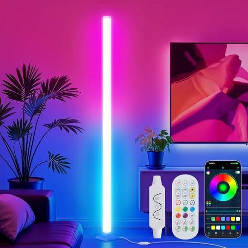 LED Stehlampe Wohnzimmer, 150cm RGB LED Standleuchte Dimmbar Ecklampe mit Fernbedienung & APP, Musik-Sync, 16 Millionen Farben, Floor Lamp für Schlafzimmer, Spielzimmer, Lesesaal, Büro