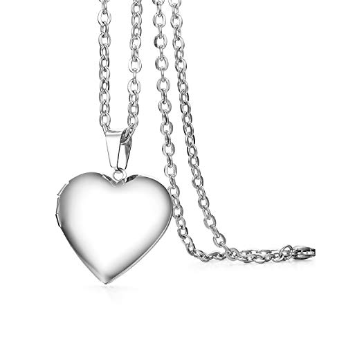Cupimatch Herz Medaillon zum Öffnen für Bilder Foto Anhänger Kette Damen Amulett Herren Halskette Edelstahl Aufklappbar, mit 45cm Kette, Silber…