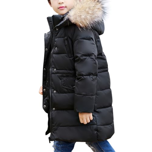 MEILONGER Jungen Mädchen Winterjacke Puffer Daunenjacke Kinder Skijacke Kapuzen Daunenmantel Dicke Dchneeanzug Oberbekleidung Winddicht und Wasserdicht(Schwarz,152-158)