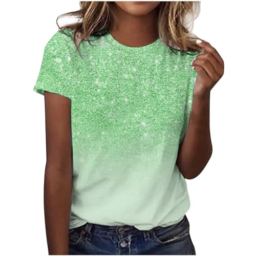 Yoga Shirt Damen Kurzarm Freizeit Retro 3 D Löwenzahn Druck Kurzarm T-Shirt im Frühling Sommer Mantel Bluse Damen Elegant Sexy (Mint Green, L)