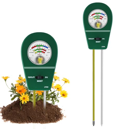 HEEGFF Bodentester, Boden PH-Messer, 3 in 1 Bodenmessgerät Feuchtigkeit, Fruchtbarkei, Boden-Feuchtigkeitsmessgerät, Bodentest Messgerät für Pflanzen Gartenarbeit Rasen Garten Landwirtschaft