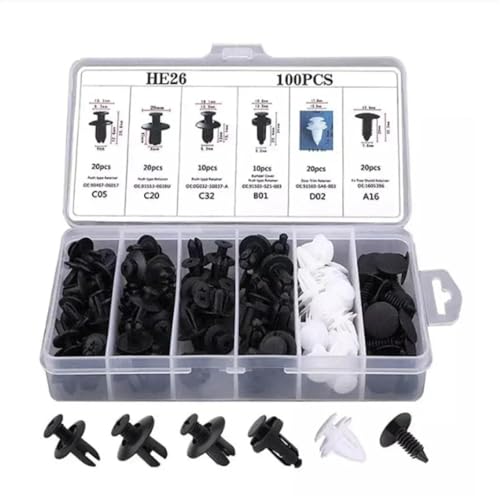 NSNGPAFACZ 100 Stück Auto Fastener Clip Kit Fender Rivet Clips Karosserie Push Retainer Pin Rivet Stoßstange Türverkleidung Retainer Auto Clips Befestigungselemente und Clips für die Automobilin