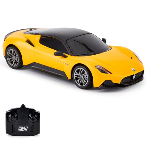 CMJ RC CARS 1:24 Maßstab Offiziell Lizenzierte RC Maserati MC20, Gelbes Sport Rennspielzeugauto Modellfahrzeug für Jungen Mädchen und Erwachsene Geschenk