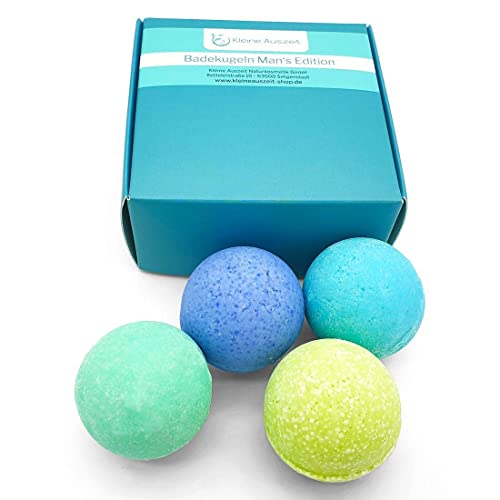 Kleine Auszeit Manufaktur 4 exklusive Badekugeln/Badebomben Man's Edition in der Geschenkbox/im Geschenkset, vegan, palmölfrei, handgemacht, plastikfrei