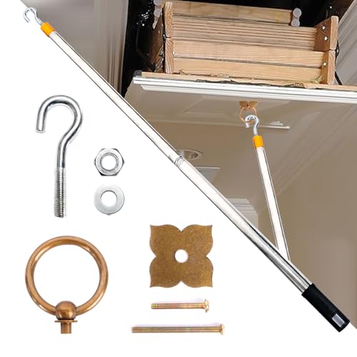 Dressmaker Dachbodenleiter-Zugangsset, 152,4 cm, Edelstahl-Verlängerungsstange mit 8 mm Universalanschluss und Messinggriff, für einziehbare Leitern, Mehrzweck-Einsatz (Silber)