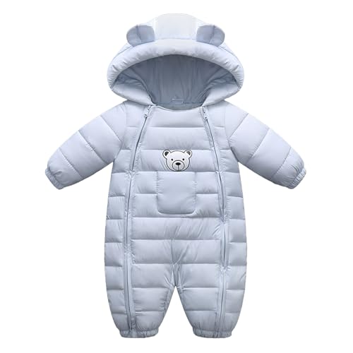 Baby Schneeanzüge Winter Overall Strampler Mit Kapuze Outfits Bär Jungen Mädchen Spielanzug Hellblau 6-12 Monate