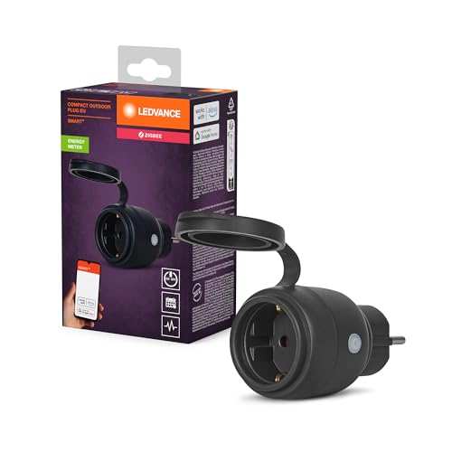LEDVANCE SMART+ ZigBee Outdoor Plug, kompakte Außensteckdose mit Energieverbrauchskontrolle, macht konventionelle Geräte smart, steuerbar über Alexa, Google Home und andere Zigbee Gateways, 1er-Pack