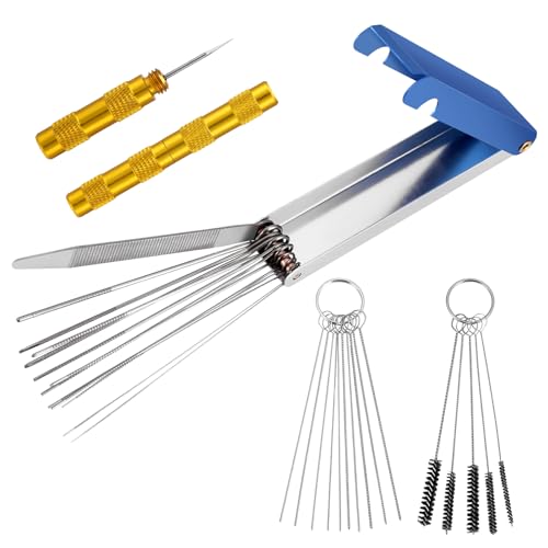 Lvefyti Vergaser Reinigungs Set,13 Reinigungsset + 10 Reinigungsnadeln + 5 Nylon Bürsten +1 Scharfer Dorn,Schmutzentferner Kohlenstoff Reinigungswerkzeug für Motorrad ATV Schweißer
