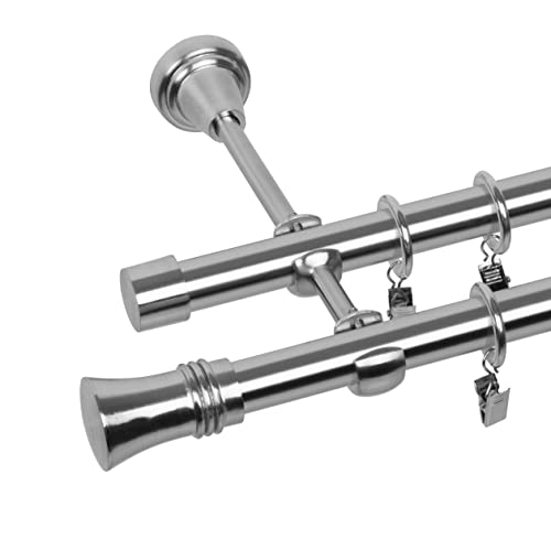 RENA Gardinenstange 19/19 mm Vorhangstange 2-läufig Metall Elegante klassische Gardinenstange mit geräuscharmen Rollen Inklusive Montagezubehörset Edestahl Optik 220cm Prince