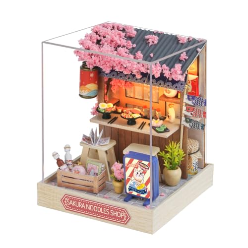 Miniature Store Puppenhaus mit Staubschutzabdeckung, Holzmöbel, DIY Puppenhaus Kit mit LED-Licht, Geburtstagsgeschenk für Teenager und Kinder (Japanisches Geschäft)