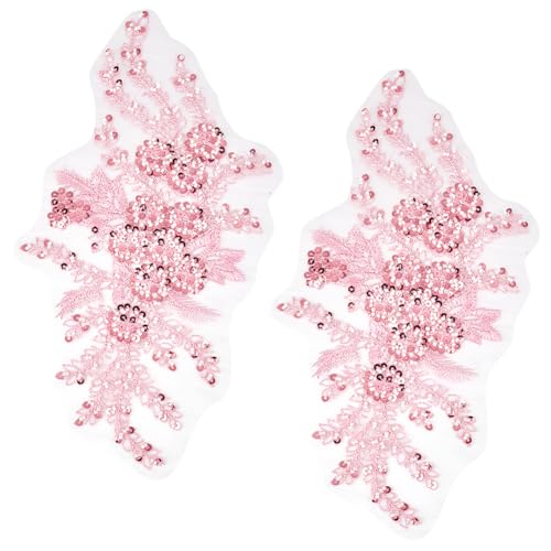 CABODYALS 2 Stück 3D Stickerei Applikation Mit Blumenmotiv Polyester Pailletten Blumen Applikationen Rosa Perlenspitze Bestickt Zum Aufnähen Auf Tüll Flicken Zum Nähen Basteln Kleidung Hochzeit Brautk