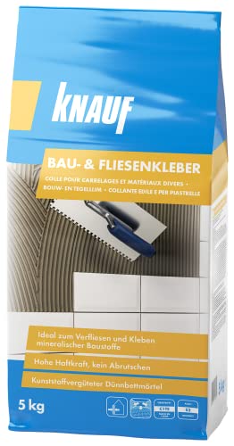 Knauf Bau- und Fliesenkleber 5-kg – Fliesen-Klebstoff und Flex-Klebstoff für Wand und Boden, zur Anwendung beim Fliesen-Legen und Verkleben von Baustoffen, innen und außen