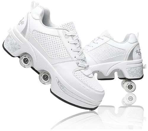 Roller Schuhe, Schuhe mit Rollen rollerskates mädchen Männer, Skateboard Schuhe Bequem Und Atmungsaktiv Quad Skates Verstellbare Rollschuhe Verstecktes Rad Sneaker mit Rollen