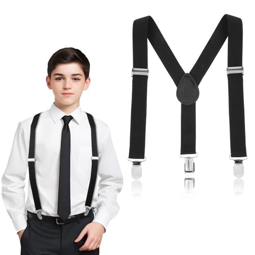 Mabor Hosenträger Kinder, Verstellbar Kinder Hosenträger 3 Clips Hosenträger Y Form Hosenträger Elastische Suspenders Jungen Hosenträger Schwarz für Kinder Jungen Mädchen