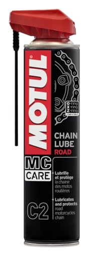 Motul Ketten-Sprühfett für Straßen-Motorräder, Farblos, Geeignet für O-Ring, X-Ring, Z-Ring Ketten, Hochgeschwindigkeitsfest, Wasser- und Salzbeständig, Rostschutz, MC Care Chain Lube Road C2, 400 ml