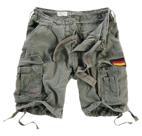 Surplus Raw Vintage Airborne Herren Cargo Shorts, 3 Patches inklusive, Oliv L