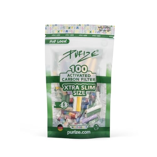 PURIZE® Beutel |100 XTRA Slim Size Aktivkohlefilter (Exklusiv) Multicolor