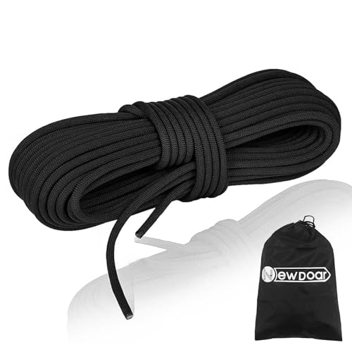 NewDoar Statisches Kletterseil 18KN 10 mm(3/8in) Doppelgeflecht-Zubehörseilseil für Prusik, Überleben im Freien,Wandern,Bergsteigen,Hauling Dragginge(Schwarz 10mm,20ft)