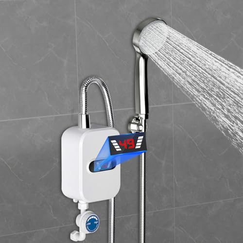 KEESUNG 3.5KW 220V Elektrischer Durchlauferhitzer mit Leckageschutz, Mini Tankless Instant Elektro Wassererhitzer Mini Dusche Warmwasserbereiter mit Duschkopf für Küche Bad Zuhause